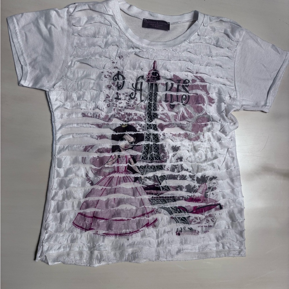 Chic White Kids Tee with Parisian Print